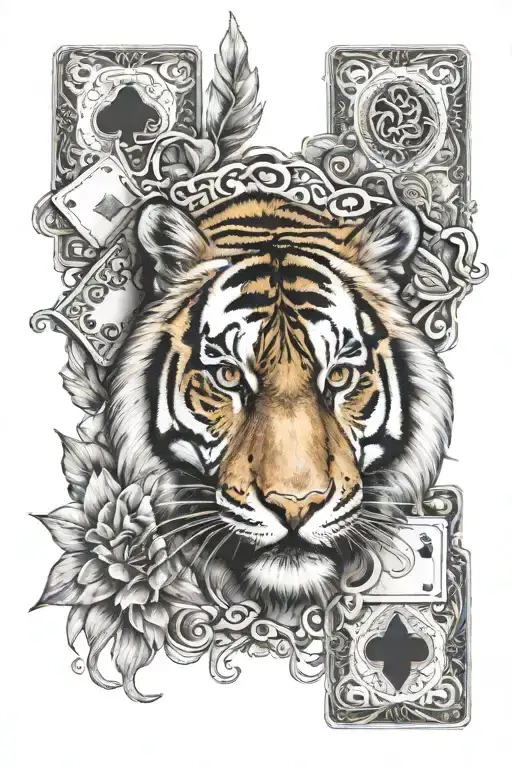 Tiger With 4 Cards And Filigree