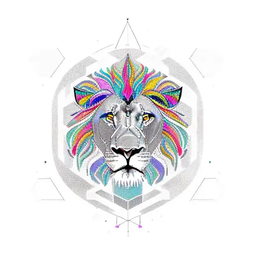 A New-school Lion With Colorful Geometric Shapes Forming Its Mane