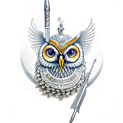 Athena With Owl Spear And Shield With Medusa's Face On Ith