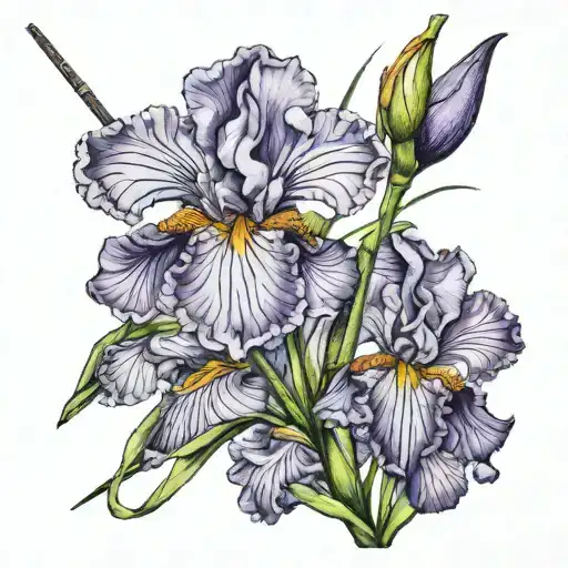 Purple Iris Flower With Fishing Pole Intertwined