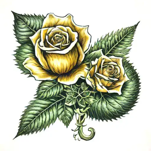 Yellow Rose A Fern And Shamrock Intertwined