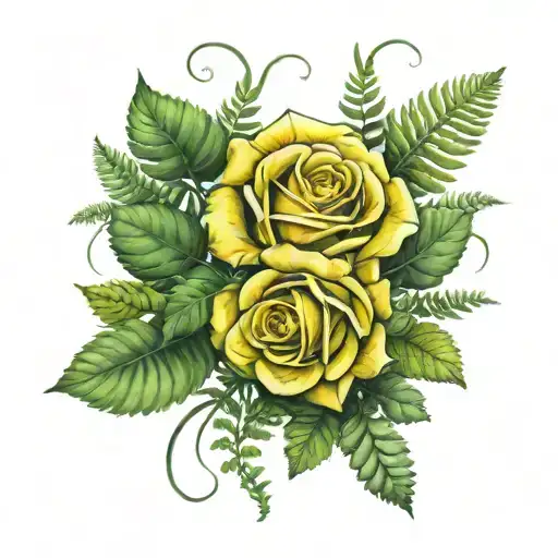 Yellow Rose A Fern And Irish Shamrock Intertwined Representing