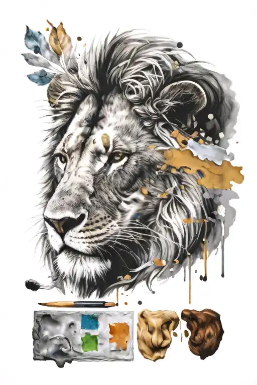 Oil Paint Palette And Lion Head