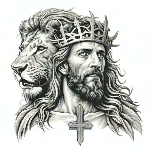 Jesus With Cross And Lion Roaring