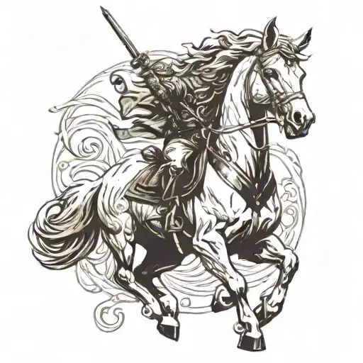 Cat Riding A Horse With A Saber