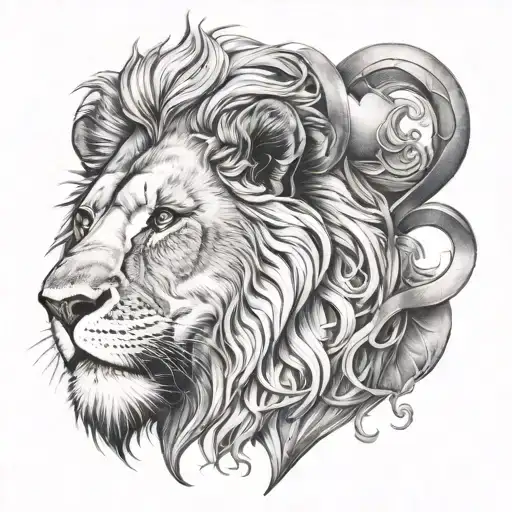 Lion And Heart Tattoo Black Grey