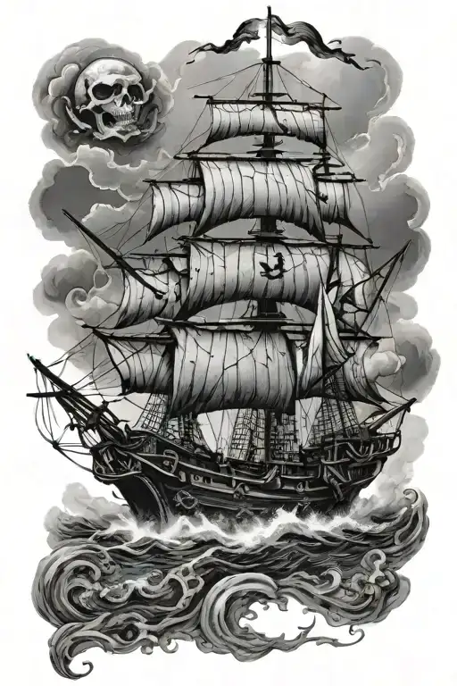 Black Pearl Pirate Ship Sailing Through Stormy