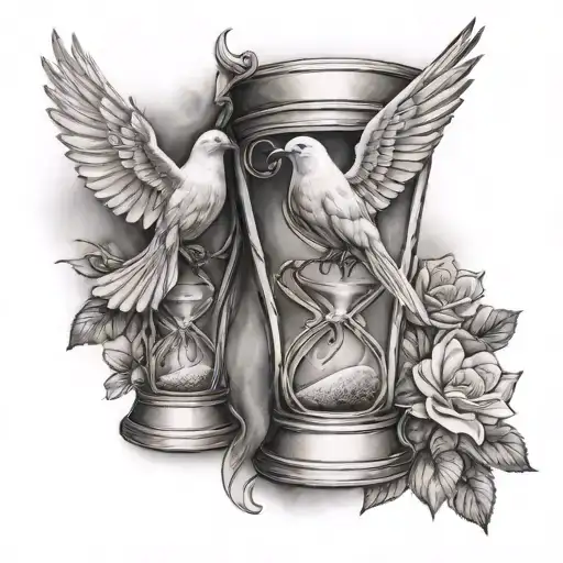 Realistic Dove And Hourglass On The Arm Sleeve