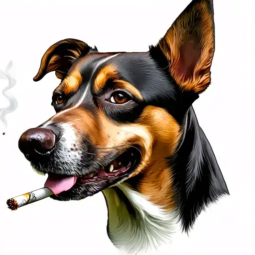 Head Of A Dog Smoking A Cigarette
