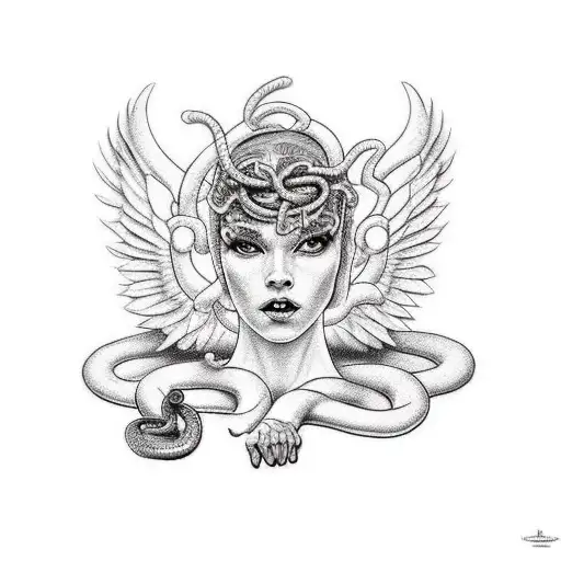 A Powerful Angel And A Cunning Cobra Entangled With A Tempting Apple