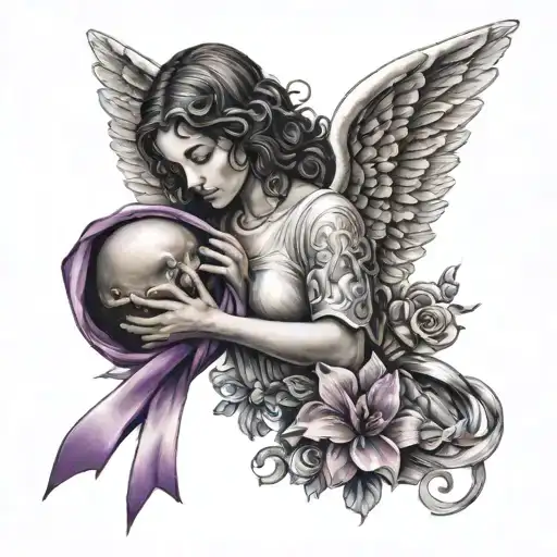 A Guardian Angel Holding A Pancreatic Cancer Awareness Ribbon