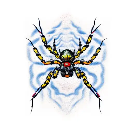 Spider With Red And Blue Pattern On Back
