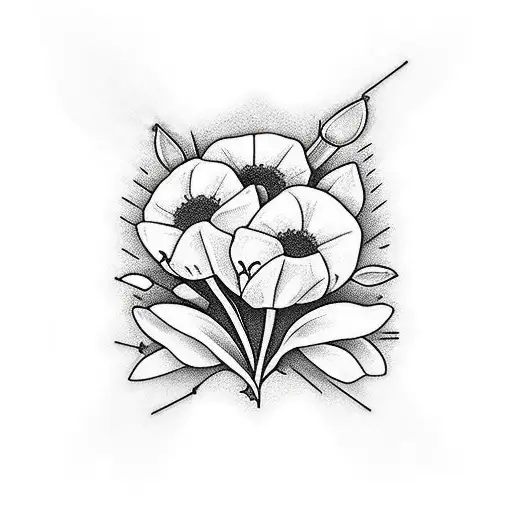 Small Wildflower Bouquet Outline With Letter H In Stem