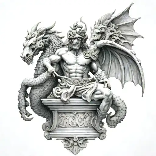 Roman Statues And Dragon