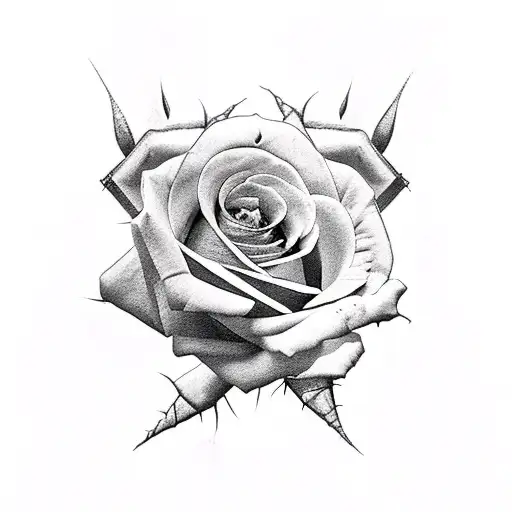 Dark Rose With Thorns Around It