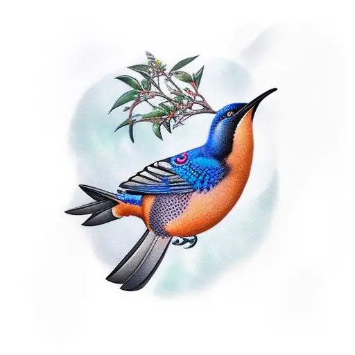 Tui Bird In Flight On Pohutakawa Tree