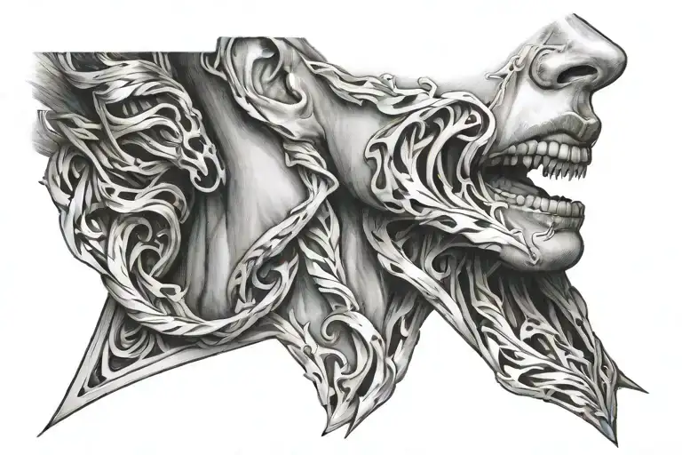 Neck Arrow Design Going To The Side Of The Neck Intertwined