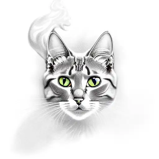 A Realistic Portrait Of A Cat Surrounded By Smoke From A Narguile