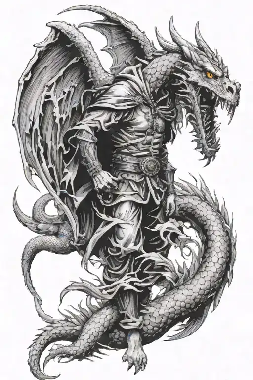 Death Man With Hood And Dragon Fighting With Phoenix