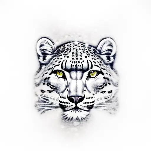 Mountain With A Forest And A Red Hearth With A Snow Leopard Hunting