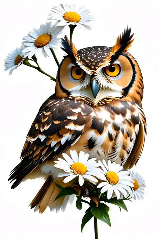 Owl With Daisy Bouquet