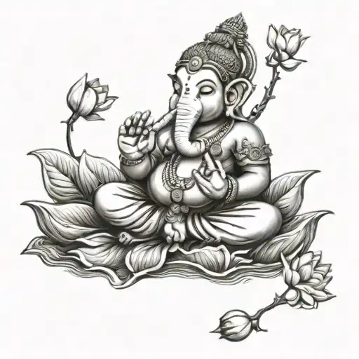 Realistic Ganesha On Top And Below A Realistic Buddha Meditating With Lotus Flower