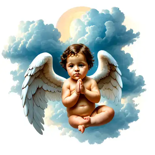 Baby Angel Praying Before A Storm Clouds
