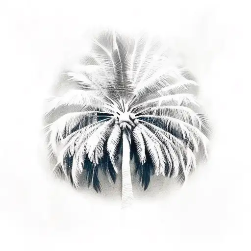 Bigger Palm Tree With Ocean And Birds