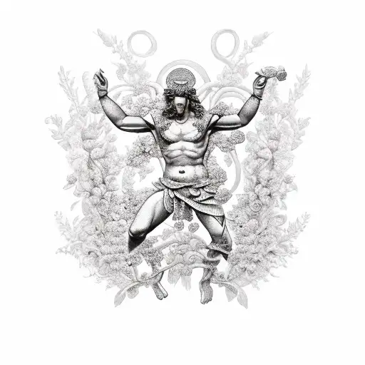 Combine Greek God Hermes With A Floral Element Like A Blooming Flower Or A Wreath Of Vines