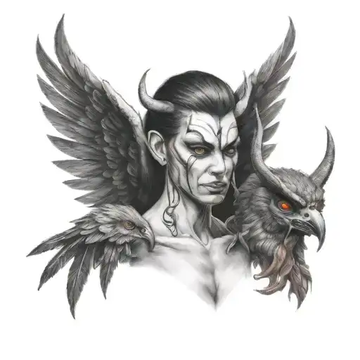 Sinister Harpy In Shoulder Of An Oni Demon