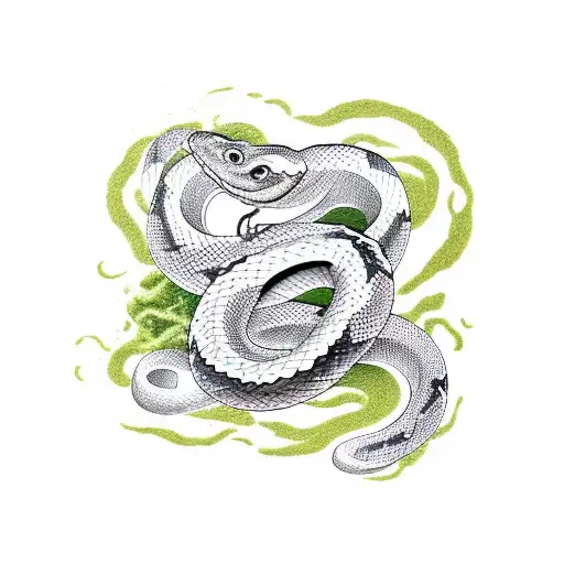 A Minimalist Tattoo Of A Snake Wrapped Around A Matcha Tea Cup