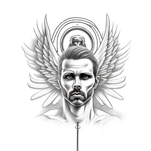 Male Angel With A Halo Holding A Scythe