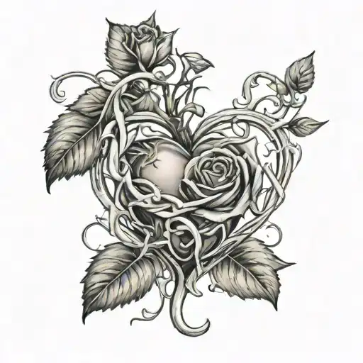 Heart With Vines And Rose Intertwined