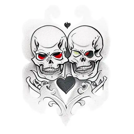 Skeleton King Of Hearts With Mistress On Each Side