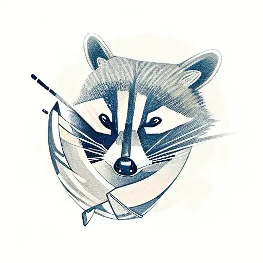 Cartoon Racoon With A Robber Mask Sitting On A Flaming Missile