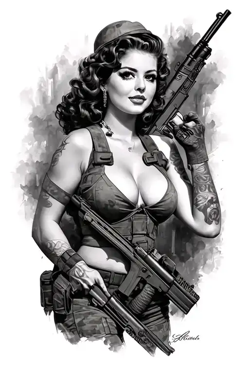 Full Body Army Pin Up Girl