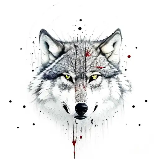 A Lone Wolf Covered In Blood