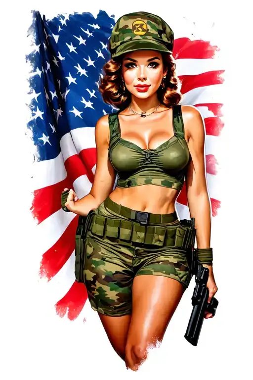 Full Body Army Pin Up Girl