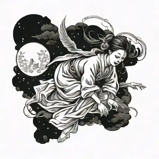 Acient Beautiful Chinese Woman Fly To The Moon