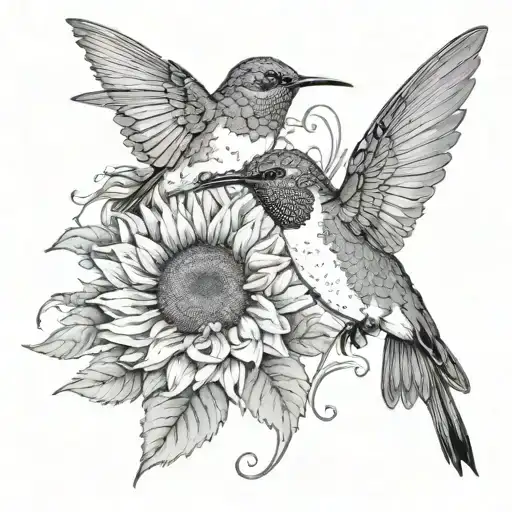 Hummingbird And Sunflowers