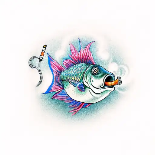 A Fish With A Lit Cigarette In It Mouth