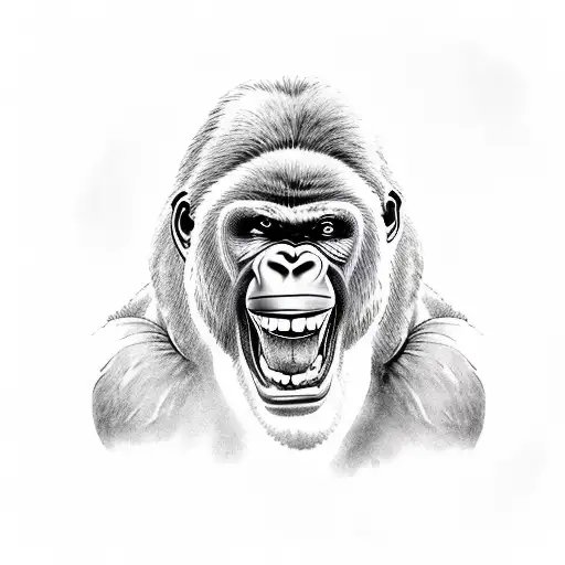 Gorilla With Big Teeth And Mouth Open