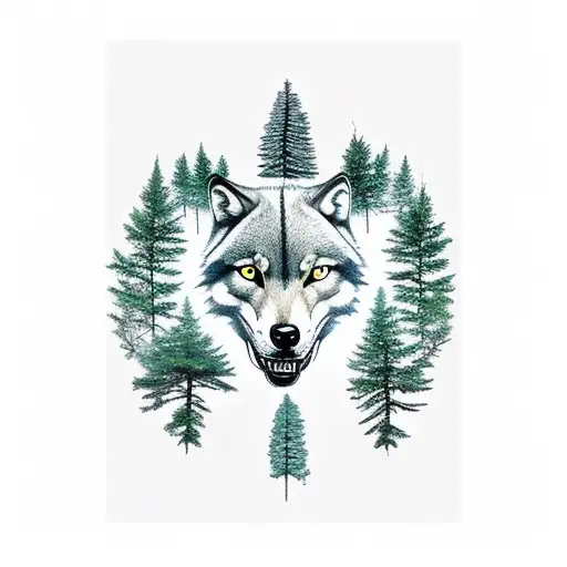 Lower Arm Sleeve Pine Tree With Wolf Skull