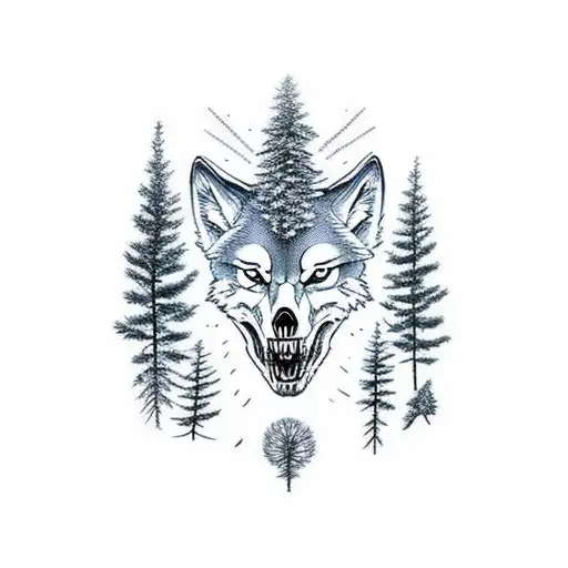 Lower Arm Sleeve Pine Tree With Wolf Skull