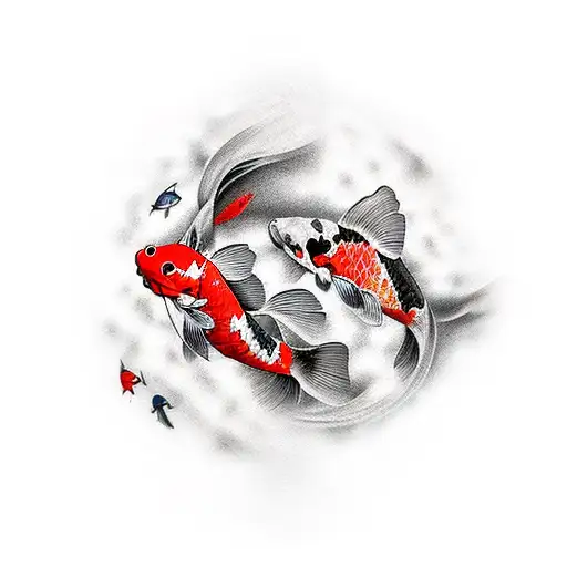 Red And Black Koi Fish Back