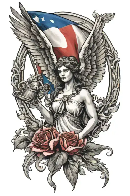 Marianne Symbol Of France With Wings Holding A Flag