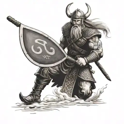 Viking Fighting Samurai Warrior