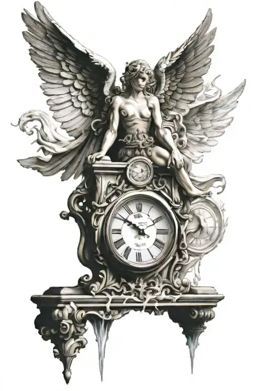 Seraph Angel Overlooking A Clock Melting