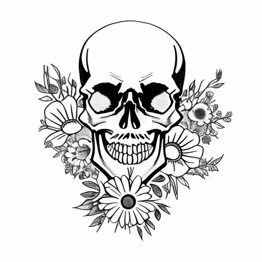 Skull With Wildflowers And The Letters F O L