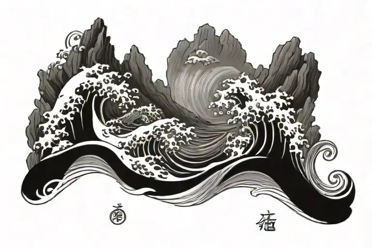 Waves Mountains Gye Nyame Symbol